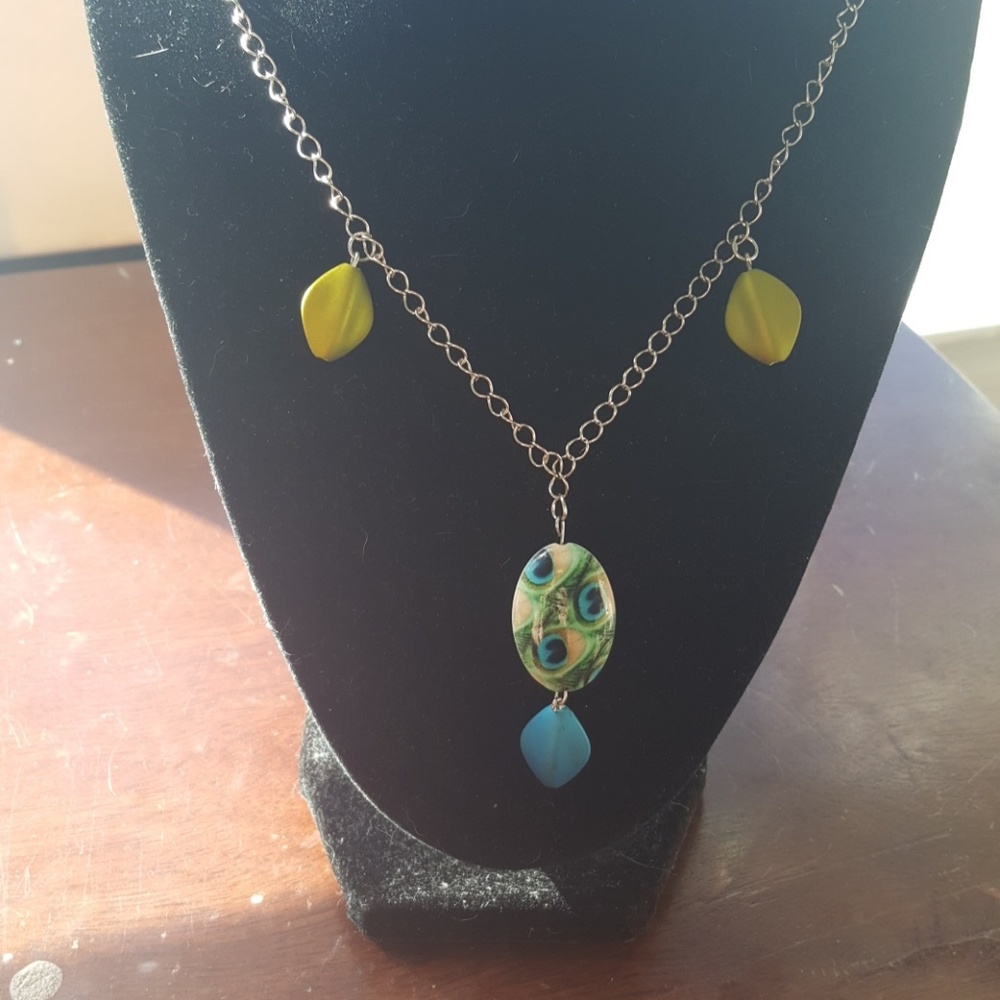 💙💚Peacock/ Silver-plated/ Statement necklace💚💙